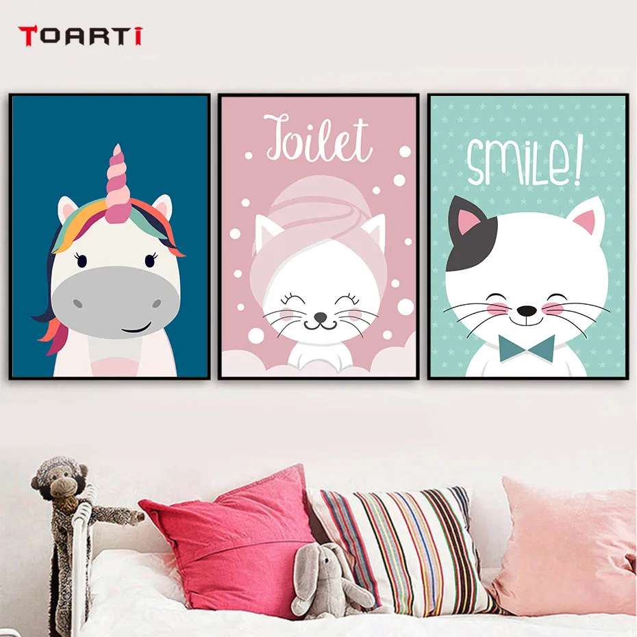 

Cute Cartoon Unicorn Cat Portrait Wall Art Modern Fantasy Posters&Prints For Kids Room Nursery Wall Picture Decor Christmas Gift