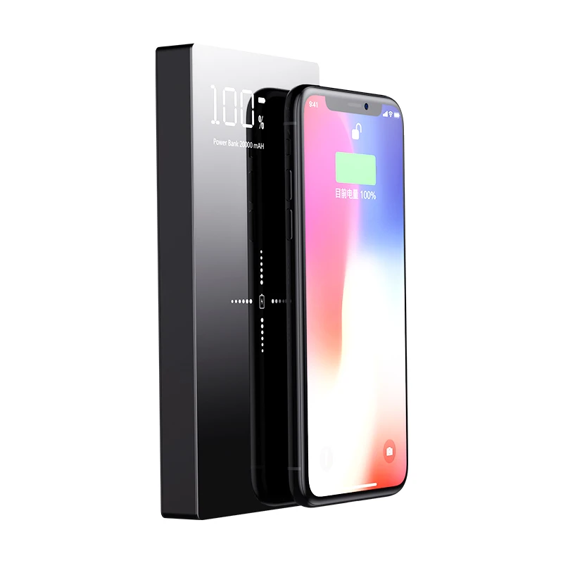 Зеркальное зарядное устройство 30000 мАч LCDDual USB power bank для xiaomi iPhone X 8 7 6s huawei p20 lite