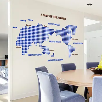 

World Map Wall Stickers Large New Design Dot Circle Coffee Shop Pattern Map Wall Decal Vinyl Decals World Map