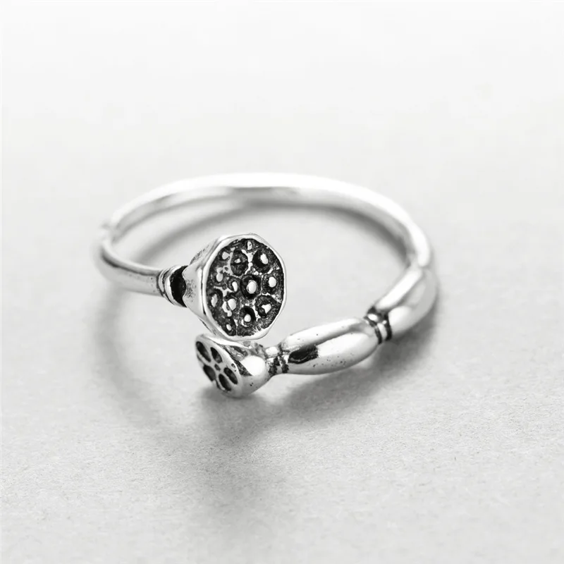 lotus root lotus Seedpod ring Tai-silver 100% Sterling 925 silver Jewelry Vintage Adjustable rings for women gift