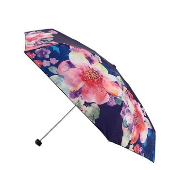 

Portable Women Floral Umbrella Folding Mini Sunny Parasol Lady Umbrellas Waterproof UV Sun Umbrella Art Drawing Flowers Umbrella