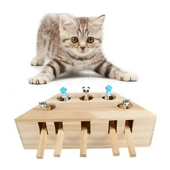 

Newly Whack Mole Mouse Cat Exercise Toy Solid Wooden Puzzle Box with 3/5 Holes Pet Toys TE889