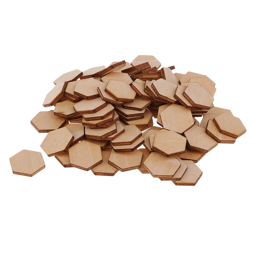 50/100/200pcs Wooden Hexagon Shapes MDF Cutouts Blank Embellishments Craft for DIY Scrapbooking Card Making Decoration Ornaments