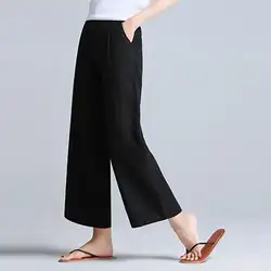Летние брюки женские повседневные льняные трусики женские свободные брюки для отдыха с высокой талией однотонные длинные брюки Broek Dames 25H