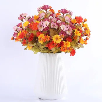 

35 Heads Small Silk Artificial Flowers Sunflowers Autumn Decoration Table for Home Fall Gerbera Daisy Yellow Fake Flower Bouquet