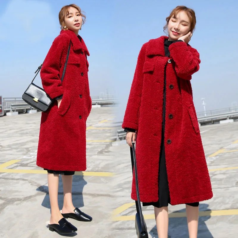 Lamb fur Jacket female thick autumn and winter new plush velvet coat long section coat