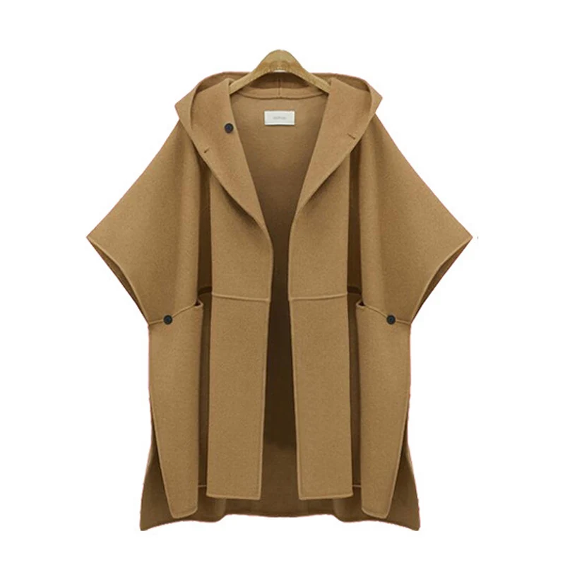

5XL spring autumn women wool coat 2016 fashion new loose women overcoat casual cloak solid short sleeve wool jackets,LB2559