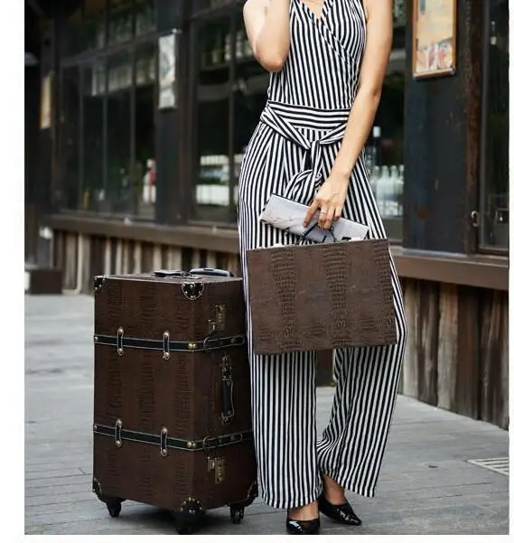 CARRYLOVE Женская коричневая винтажная багажная сумка на колесиках сумка на вращающийся Спиннер 2" чемодан для путешествий - Цвет: luggage and smallbag