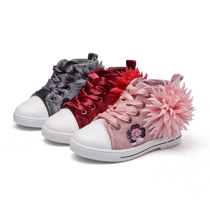 

High-top kids sports shoes flower shoes tide 2018 autumn new casual Korean version of girls' shoes