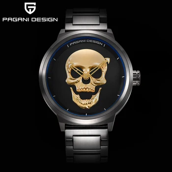 

2019 Punk 3D Skull Personality Retro Fashion Men's Watch Waterproof 30m Stainless Quartz Watch PAGANI DESIGN Relogio Masculino