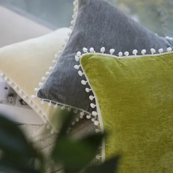 

45X45cm Nordic style soild beige/green/grey cushion cover pompom sofa pillowcase sofa lumbar pillow cover decorative pillow case