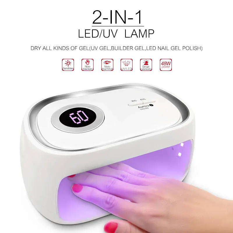 48W Nail Dryer Smart UV LED Lamp For All Gels 24 Leds for Polish Cure Machine with Bottom 30s/60s Timer LCD Display | Красота и
