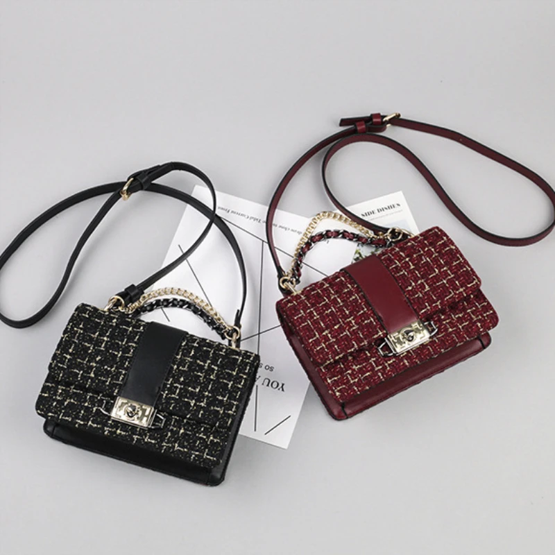 

New 2019 Women's Clothing Trend Wool Woolen Ladies Shoulder Bag High-grade Small Incense Ling Grid Chain Leisure Messenger Bag