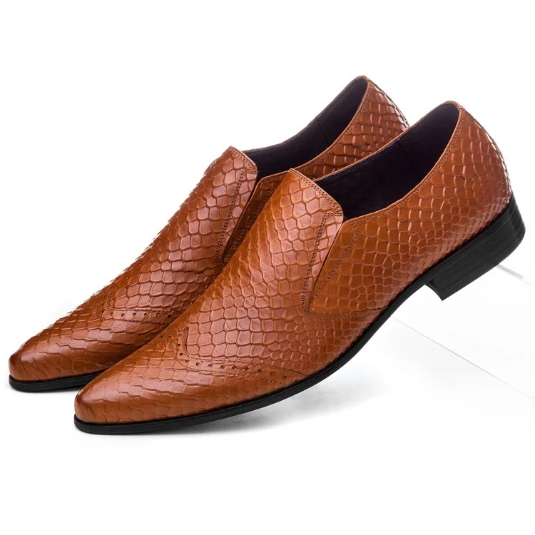 Large Size EUR45 Fashion Serpentine Formal Mens Dress Shoes Genuine Leather Business Shoes Male Wedding Groom