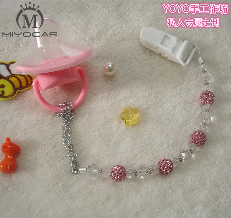 MIYOCAR Stunning Princess pink bling crystal hand made pacifier chain