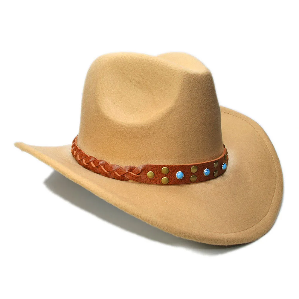 LUCKYLIANJI Womem Для мужчин женский мужской шерстяной фетр ковбойские шляпа с широкими полями пастушка кос кожаный ремешок(один размер: 57 см