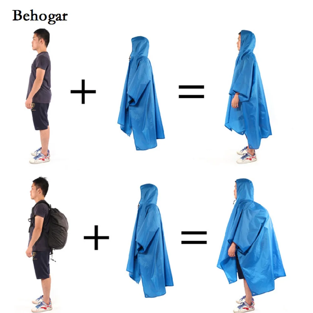 

Behogar Sports Hiking Camping Multi-function Raincoat Poncho/Backpack Hood/Ground Pad Mat/Sunshade impermeable Rain Coat Cover