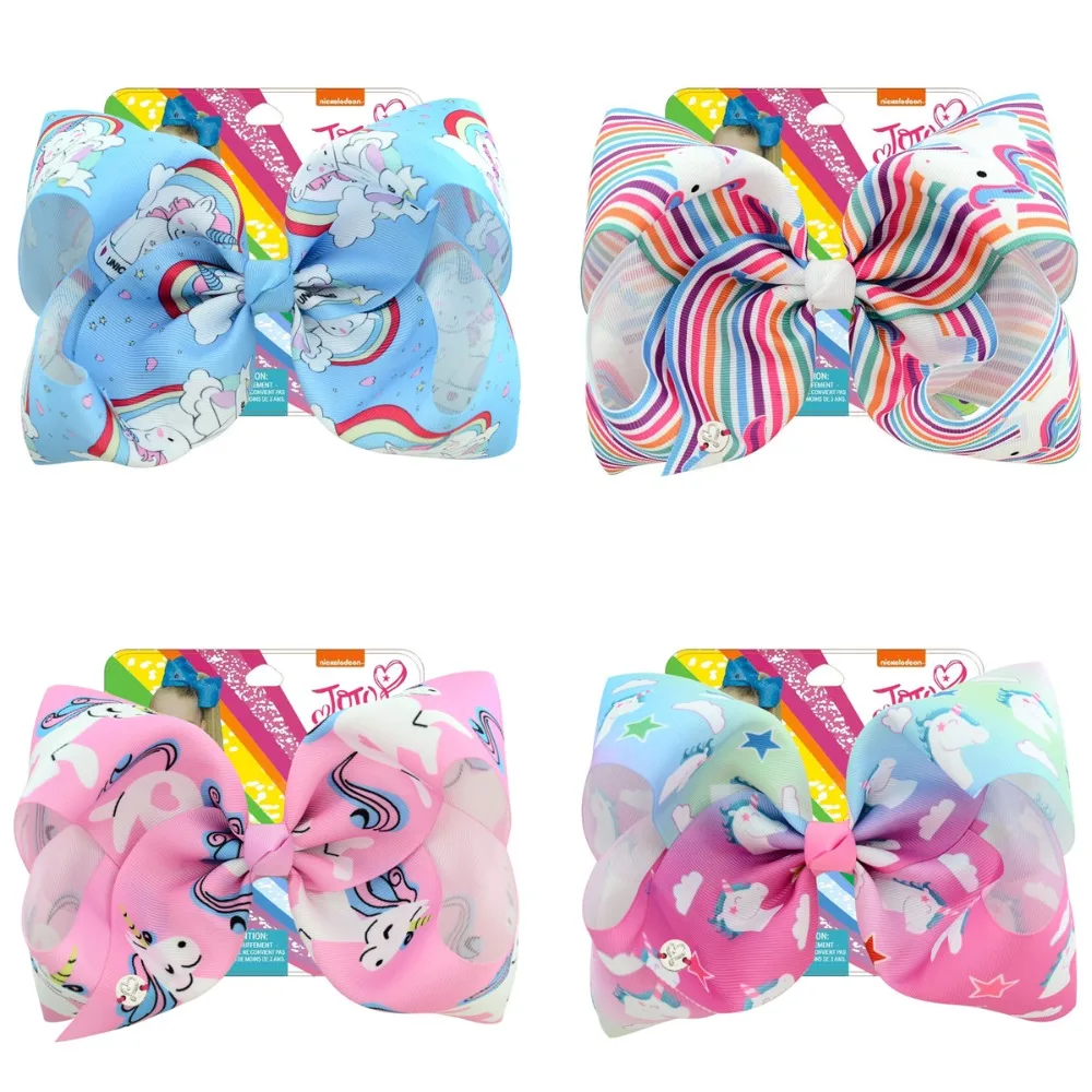 

10 Pieces/lot Unicorn Bow With Hair Clip For Girls Kids Handmade Colorful Printed Ribbon Knot Jumbo Hair Bow Hair Accessories