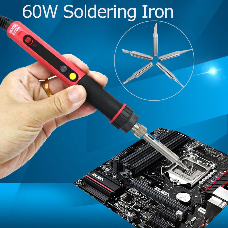 

Electric Soldering Iron, 60W 220V Adjustable Temperature Precision Tip Welding Iron with Power Indicator Light 5 pcs Tip Iron