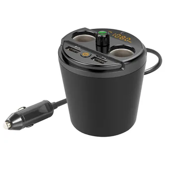 

Purpose Dual USB Car Charger Cup Holder Bucket With LED Display FM Transmitter Wireless For Bluetooth Car Radio Adapter