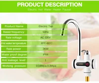 ATWelasticity-Chauffe-eau électrique instantané 3000 W, robinet de cuisine sans réservoir, affichage numérique, eau chaude 4
