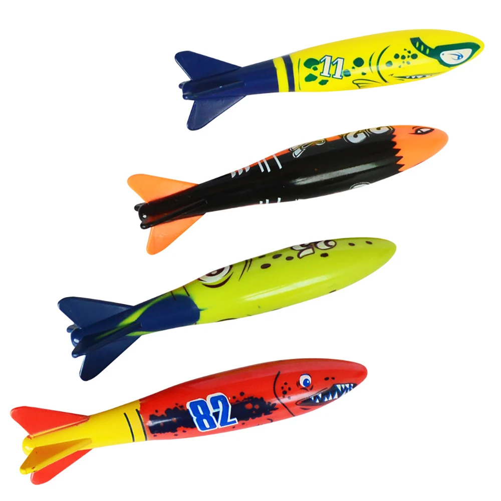 

4Set Torpedo Rocket Throwing Toy Diving Game Summer Torpedoes Bandits Children Swimming Pool Underwater Dive Sticks Toy