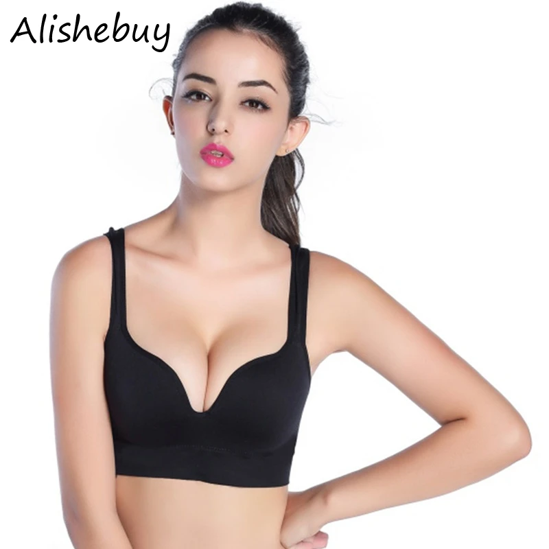 New Women Seamless Padded Bra Casual Cropped Tops Solid Black White