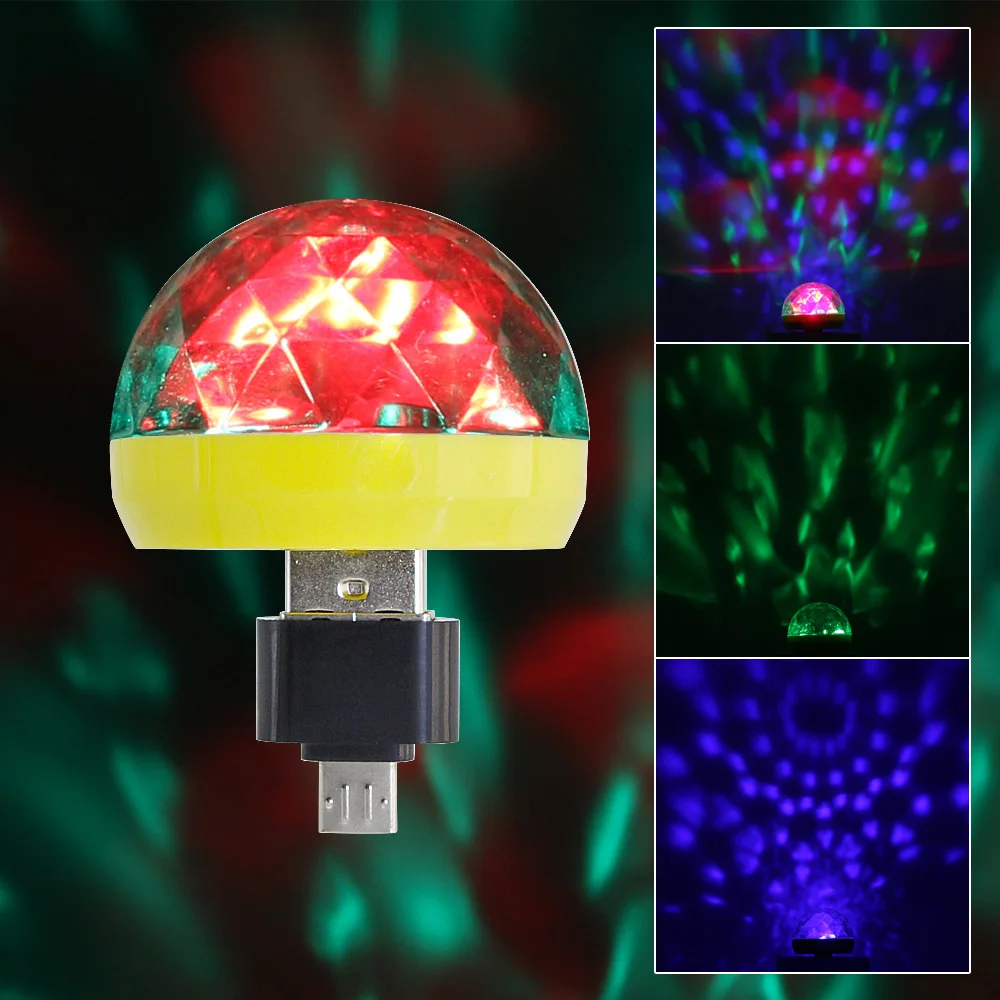 Micro USB Mini RGB bombilla LED 4 W Luz de escenario Control de sonido Club Pub discoteca fiesta música cristal bola mágica lámpara