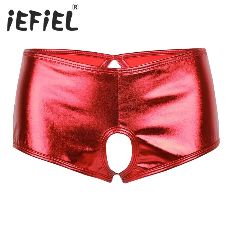 iEFiEL Fashion Women Shorts Wet Look Patent Leather Low Rise Clubwear Mini Shorts Hot Shorts with Buckles Nightwear Clothes women's fashion