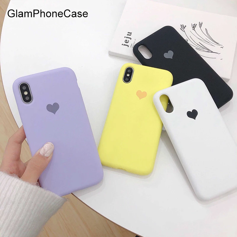 GlamPhoneCase однотонный чехол для телефона с сердечками iPhone 6 7 8 Plus X XR XS Max мягкий на