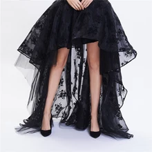 Винтажное черное платье в пол с высокой посадкой юбки с цветочным узором для девочек панк эластичная кружевная Женская юбка плюс размер 6XL готическая одежда