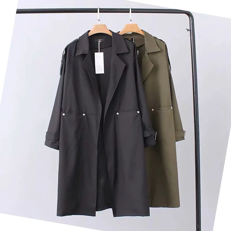 Крупногабаритных женщин ветровка корейская версия длинная lapel над коленом Windbreaker