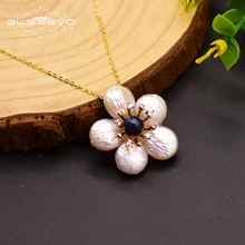 GLSEEVO 925 пробы Серебряное ожерелье пресноводный жемчуг цветок кулон ожерелье для женщин свадебный подарок на день рождения ювелирные изделия GN0127