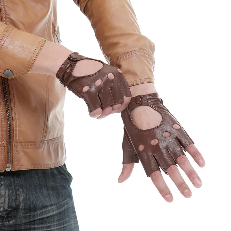 Fingerless Leather Gloves Brown