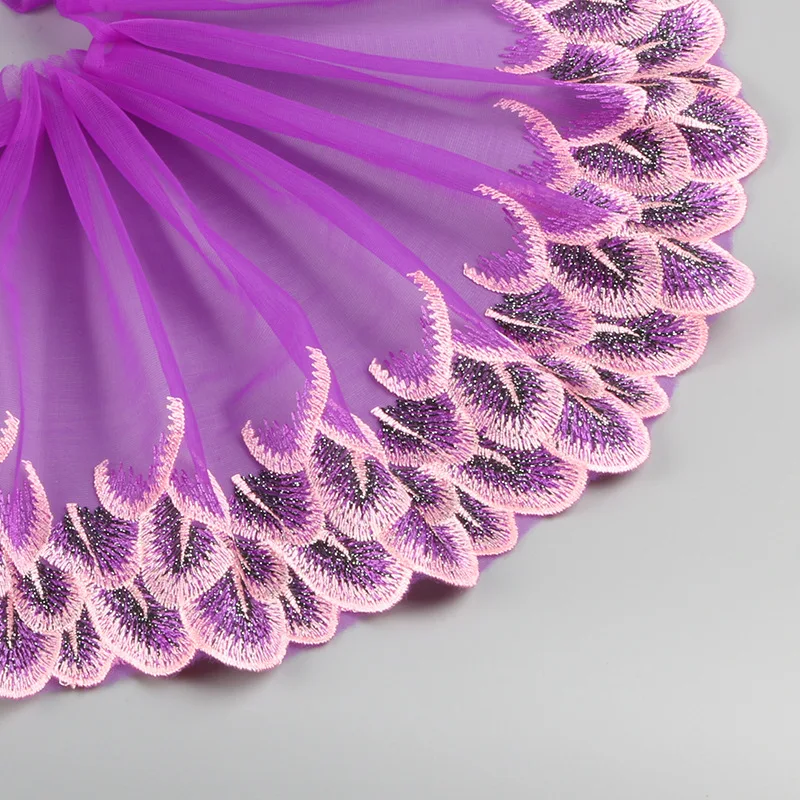 2 метра красочная эластичная кружевная ткань стрейч кружевная отделка эластичный DIY ремесло для шитья вышитая кружевная отделка для одежды 15-22 см Ширина - Цвет: purple peacock