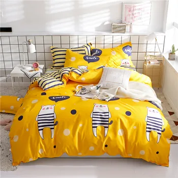 

High Quality Yellow Cartoon Style Bedding Set Bed Linings Duvet Cover Bed Sheet Pillowcases 3pcs twin queen king quilt Cover Set