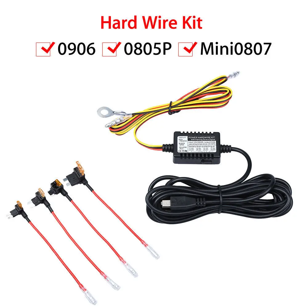 Universal Micro USB Hardwire Fuse Kit 12V to 5V Power Adapter Cable for Mini 0906 Dash