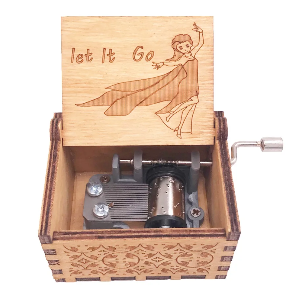 Caja Musical de manivela de mano congelada caja Musical de 18 notas tallada juguetes musicales de madera para niños regalo de Navidad para niños, Play Let it Go Caja Musical de manivela de mano congelada caja Musical de 18 notas tallada juguetes musicales de madera para niños regalo de Navidad para niños, Play Let it Go