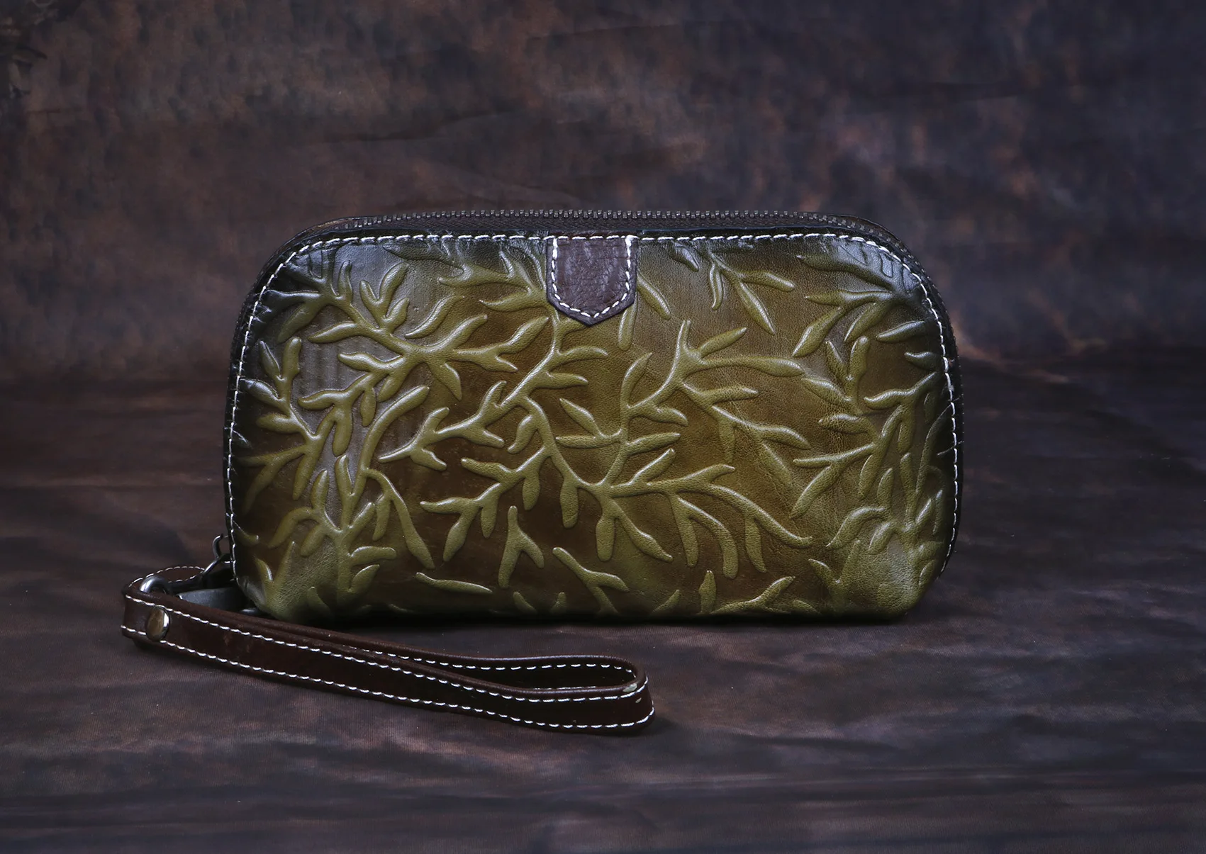 

New wallet, tree root embossed lady's handbag, large zipper pocket purse, 2019