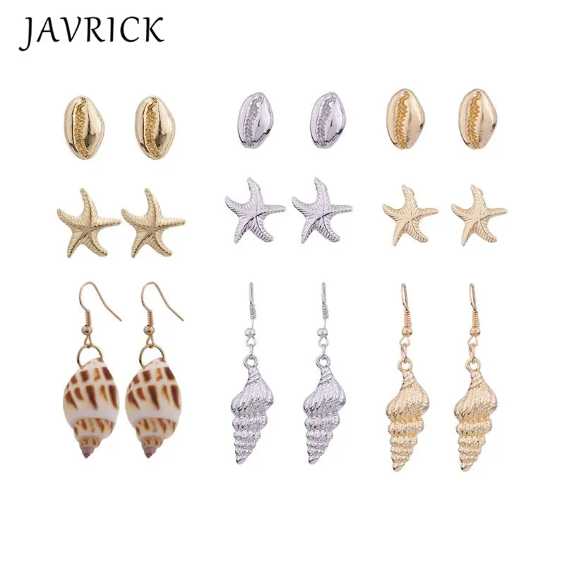 

3 Pair Boho Natural Shell Conch Starfish Stud Earrings Kit Women Fashion Jewelry