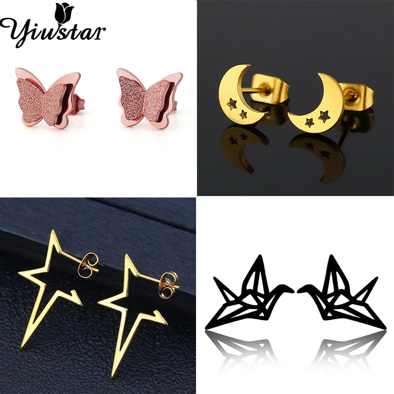 

Yiustar Cheap Earrings for Women with Free Shipping Romantic Tiny Moon Star Stud Earrings for Kids Children Gifts Personalized