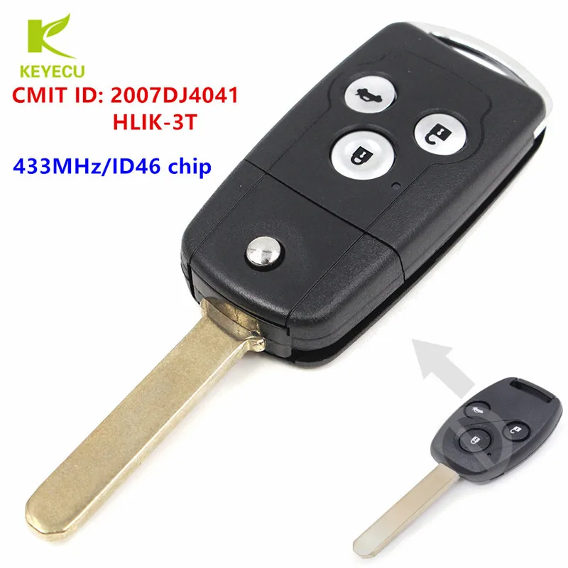 

KEYECU 20PCSXReplacement Folding Flip Remote Key fob 3 Button 433MHZ With ID46 Chip for Honda Accord 2008 2009 2010 2011 2012