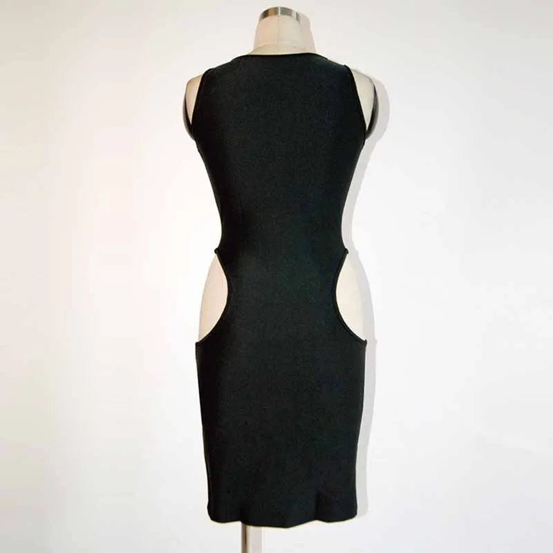 Sexy Cut Out Mini Dress Women Hip Wrapped Sleeveless Round Neck Black Red Ladies Dresses Bodycon Club Party Casual Dress Vestido (3)