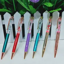 Роскошные шариковая растительное масло Кристалл Золото фольга металла медь Цветочная пудра зыбучие пески подарок ручка