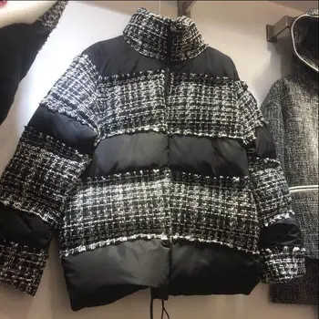 

Autumn 2020 New jackets Female woven tweed tassel stitching short Women Winter plus Coats Cotton Winter Jacket Womens Outwear