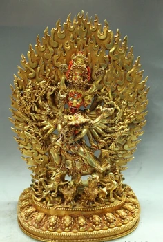 

wholesale factory 14" Tibet Buddhism Temple Purple Bronze Gilt Vajrapani Mahakala Buddha