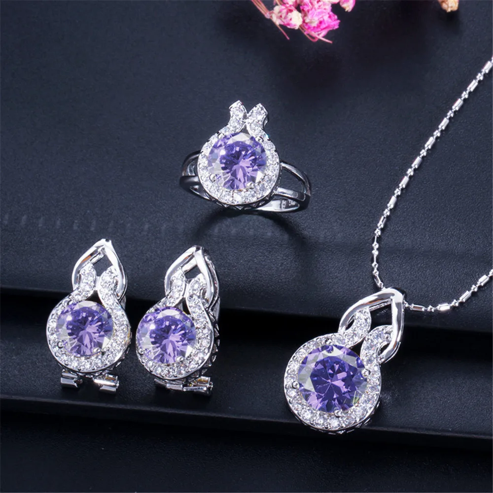 

OUSNOW Fashion Jewelry Multicolor Set from Austrian Zircon Pendant Necklace and Earring Set with Shiny Drop Shape Crystal