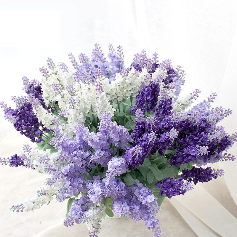 

High Quality Decrative Artificial Fake Flower Posy Lavender Bouquet Desktop Wedding Home Decoration Silk Flower(without vase)
