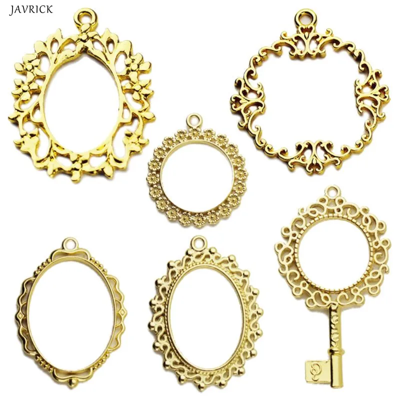

6Pcs Metal Frame Pendant Key Open Bezel Setting Cabochon UV Resin Charm Jewelry Making Casting Craft DIY