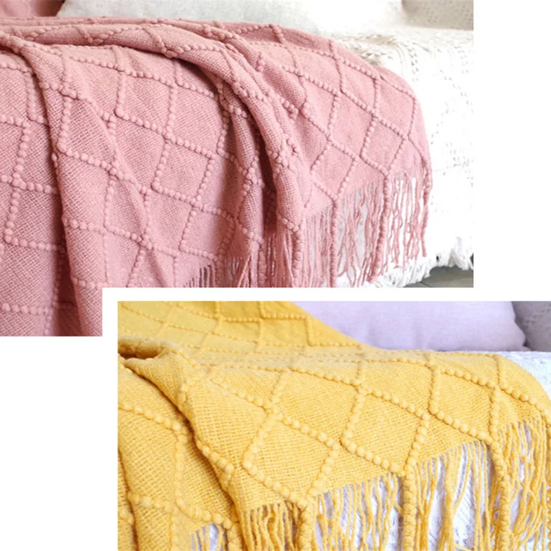 Nordic Solid Throw Blanket Geometric Plaid Sofa Leisure Knitted Covers Towel Cobertor Tassel Multifunction Blankets For Bed